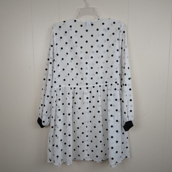Dotti | Sheer Polka Dot  Button Front Mini Dress Black White Made USA | Size L - Picture 6 of 11